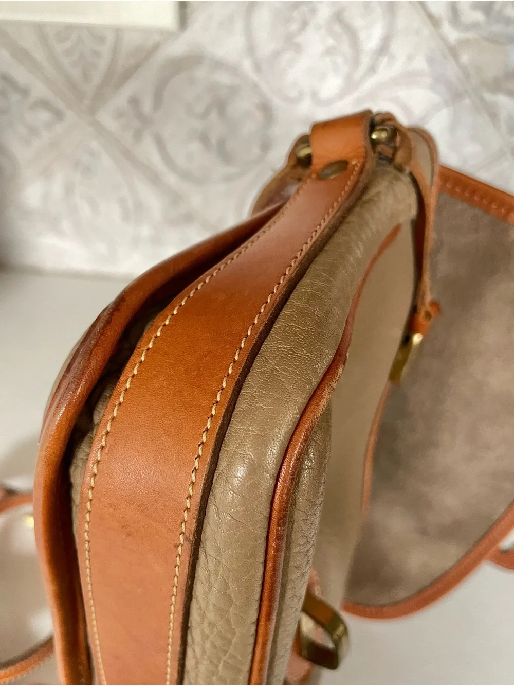 Dooney & Bourke - Vintage Taupe Crossbody with Tan Trim